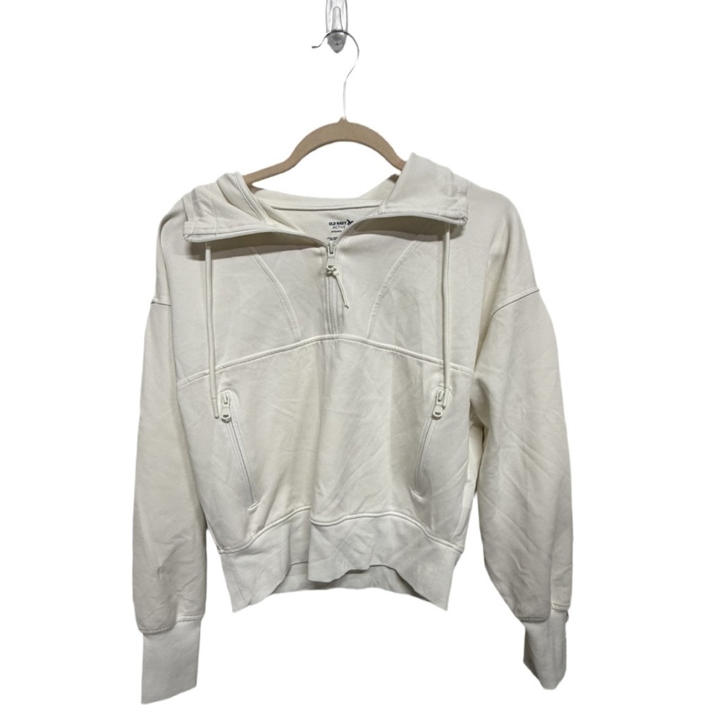 Old Navy Active Dynamic Fleece Half Zip Hoodie Cream Pullover Sweatshirt  Medium
